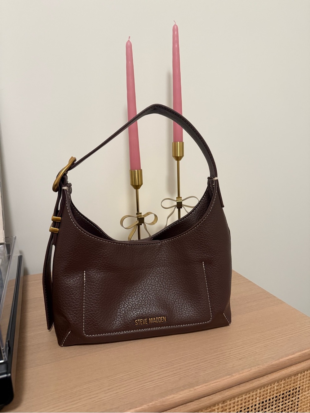Steve Madden Bmitzi Chocolate Brown Pebbled Faux Leather Shoulder Bag